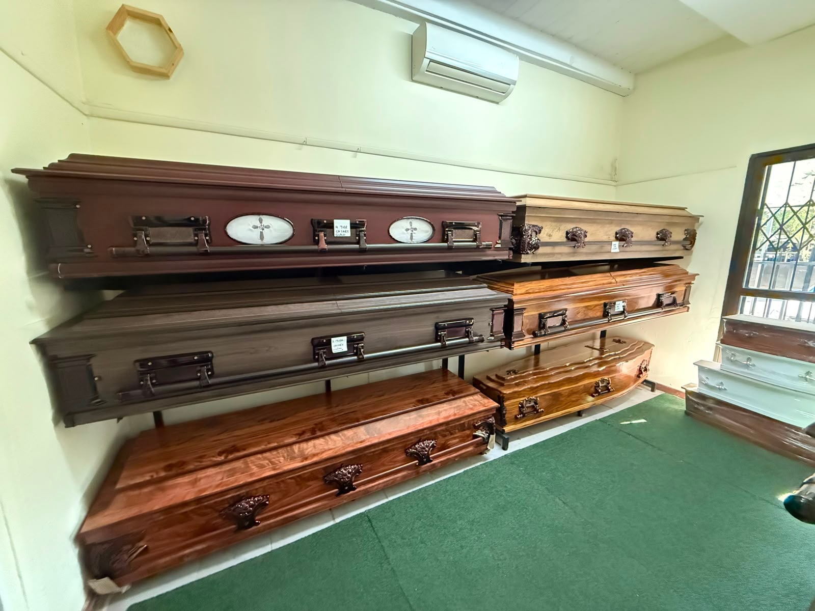 A selection of caskets in the MFS showroom