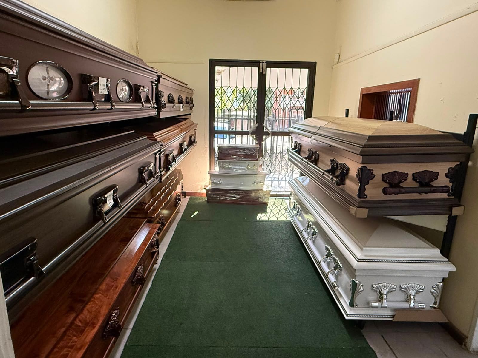 More coffins and caskets in the Masina Funeral Service showroom